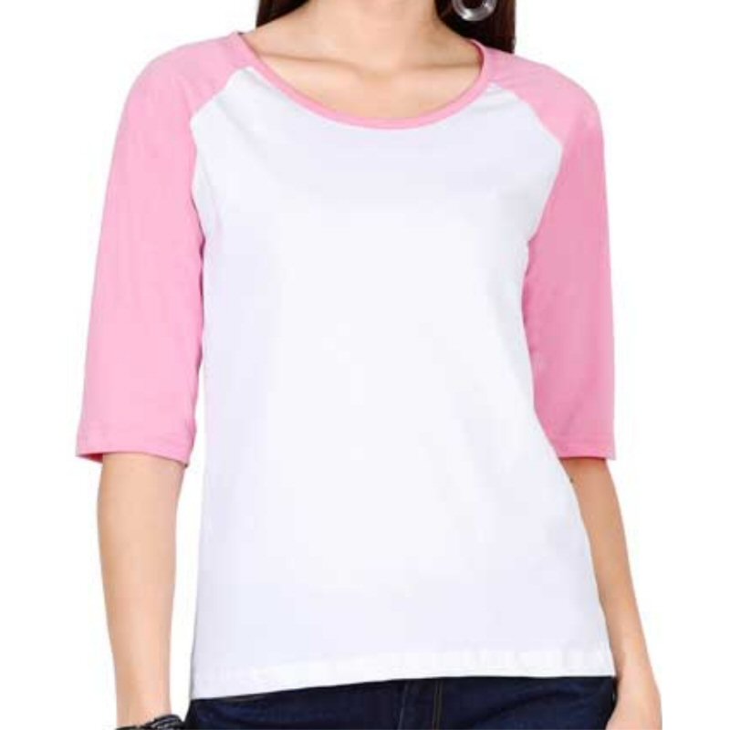 Pink White Plain Women Raglan Full Sleeve T-shirts image