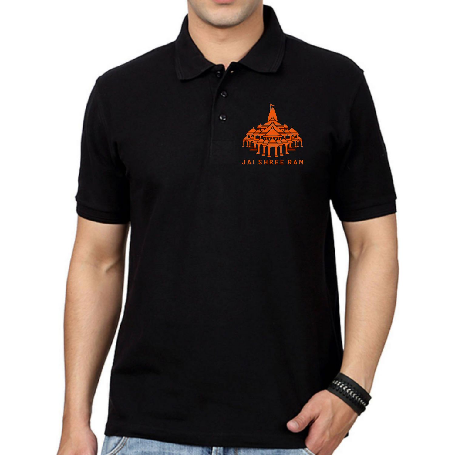 Ram Mandir Logo Printed Collar Polo T-shirt image