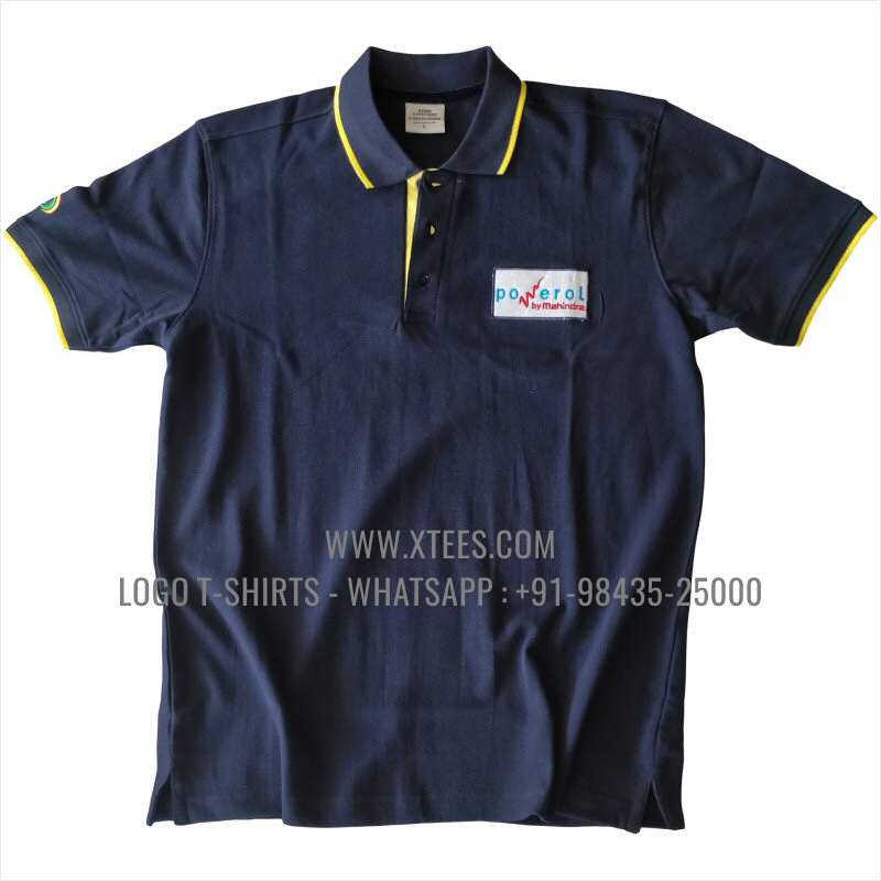 Corporate Uniform T-Shirt | Tipping Collar Cuff Collar Polo T-Shirt | 100% Cotton | 240 GSM Thick Pique Airtex Fabric | Navy | Light Yellow | Logo Embroidery