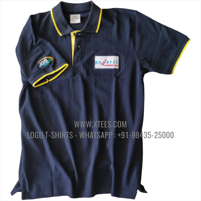 Corporate Uniform T-Shirt | Tipping Collar Cuff Collar Polo T-Shirt | 100% Cotton | 240 GSM Thick Pique Airtex Fabric | Navy | Light Yellow | Logo Embroidery