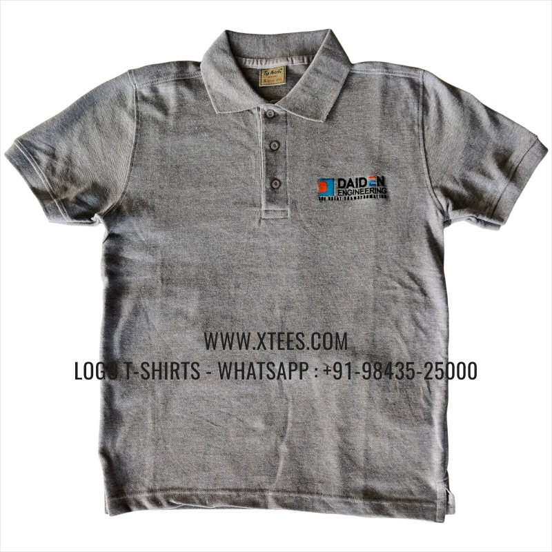 Corporate Uniform T-Shirt | Solid Color Collar Polo T-Shirt | 100% Cotton | 280 GSM Thick Pique 2 Ply Fabric | Grey Melange | Logo Embroidery