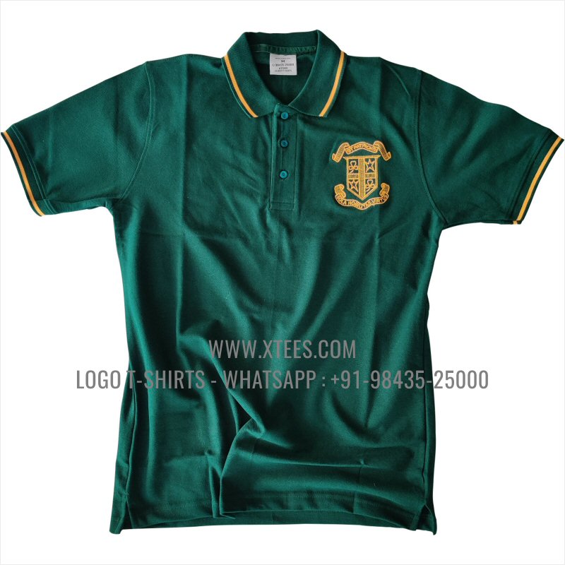 Alumni Reunion Get Together T-Shirt | Tipping Collar Cuff Collar Polo T-Shirt | 100% Cotton | 240 GSM Thick Pique Airtex Fabric | Forest Green | Bright Yellow | Logo Embroidery