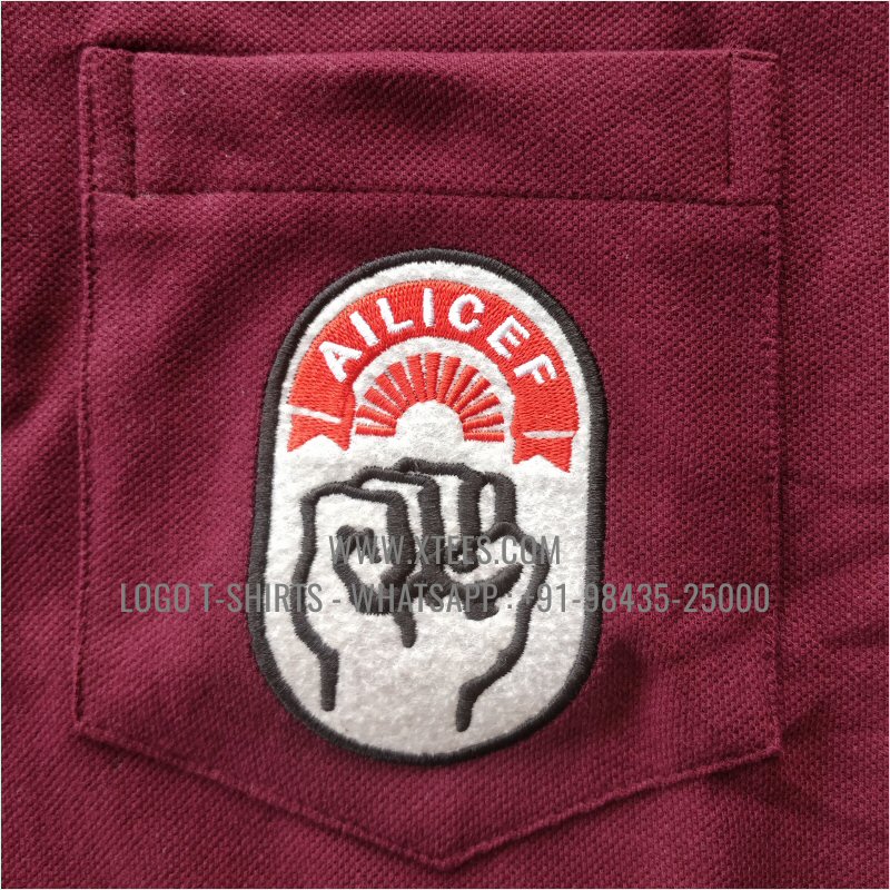 Club T-Shirt | Solid Color Collar Polo T-Shirt with Pocket | 100% Cotton | 240 GSM Thick Pique Airtex Fabric | Dark Maroon | Logo Embroidery