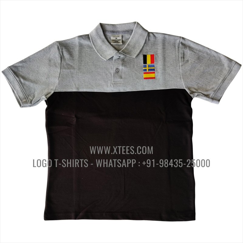 Uniform T-Shirt | Cut & Sew Color Block Collar Polo T-Shirt | 100% Cotton | 240 GSM Thick Pique Airtex Fabric | Grey Melange | Black | Logo Embroidery