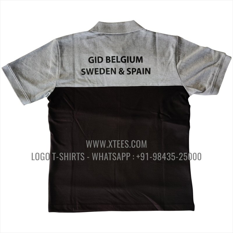 Uniform T-Shirt | Cut & Sew Color Block Collar Polo T-Shirt | 100% Cotton | 240 GSM Thick Pique Airtex Fabric | Grey Melange | Black | Logo Embroidery