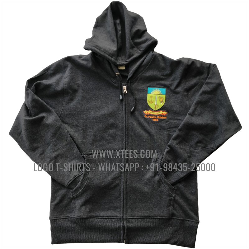 Alumni Reunion Hoodie | Full Zipper Hoodie | 100% Cotton | 300 GSM Fleece Fabric | Charcoal Melange | Logo Embroidery