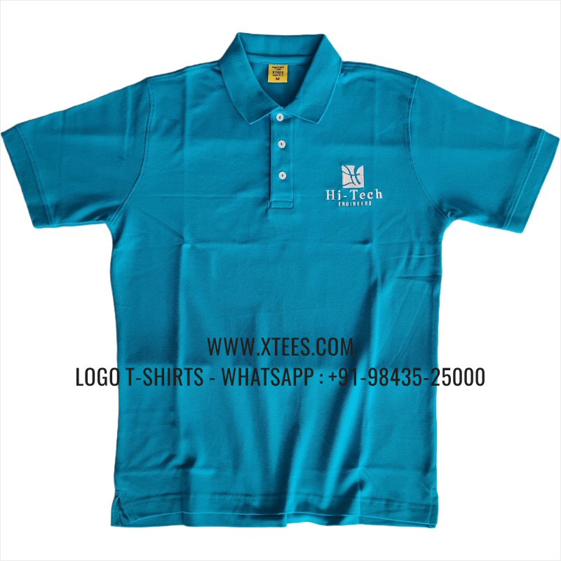 Uniform T-Shirt | Solid Color Collar Polo T-Shirt | 100% Cotton | 240 GSM Thick Pique Airtex Fabric | Turquoise Blue | Logo Embroidery