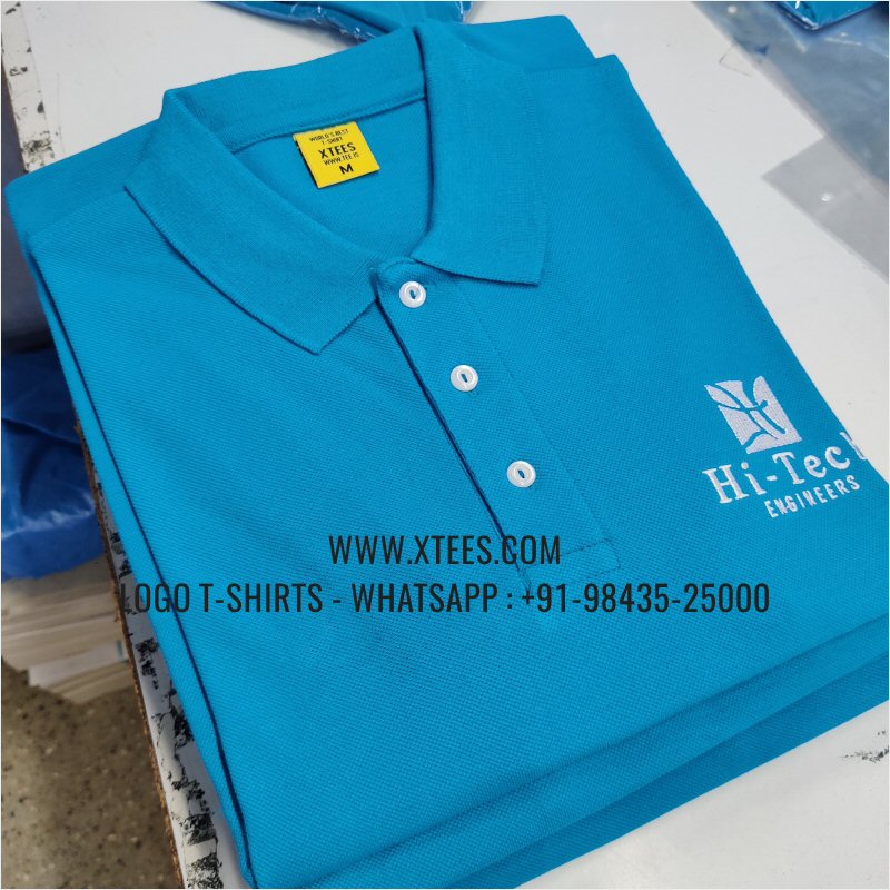 Uniform T-Shirt | Solid Color Collar Polo T-Shirt | 100% Cotton | 240 GSM Thick Pique Airtex Fabric | Turquoise Blue | Logo Embroidery