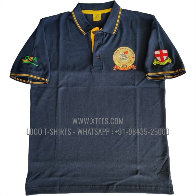 Alumni Reunion T-Shirt | Tipping Collar Cuff Collar Polo T-Shirt | 100% Cotton | 240 GSM Thick Pique Airtex Fabric | Navy | Bright Yellow | Logo High Res Digital Print | Embroidery