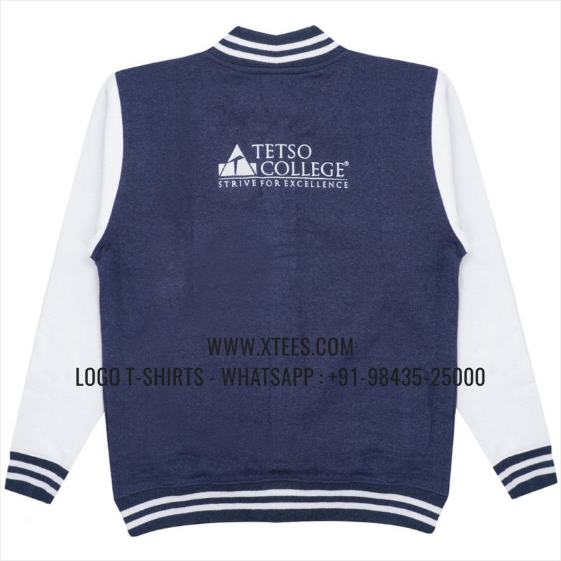 College Uniform Jacket | Varsity Jacket | 100% Cotton | 300 GSM Fleece Fabric | Navy Melange | White | Logo Embroidery