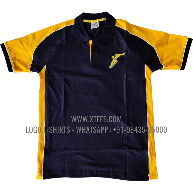 Uniform T-Shirt | Cut & Sew Color Block Collar Polo T-Shirt | 100% Cotton | 240 GSM Thick Pique Airtex Fabric | Navy | Bright Yellow | Logo Embroidery