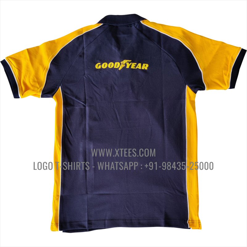 Uniform T-Shirt | Cut & Sew Color Block Collar Polo T-Shirt | 100% Cotton | 240 GSM Thick Pique Airtex Fabric | Navy | Bright Yellow | Logo Embroidery