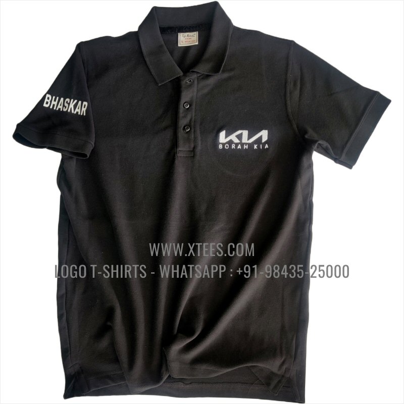 Uniform T-Shirt | Solid Color Collar Polo T-Shirt | 100% Cotton | 280 GSM Thick 2 Ply Fabric | Black | Logo Embroidery