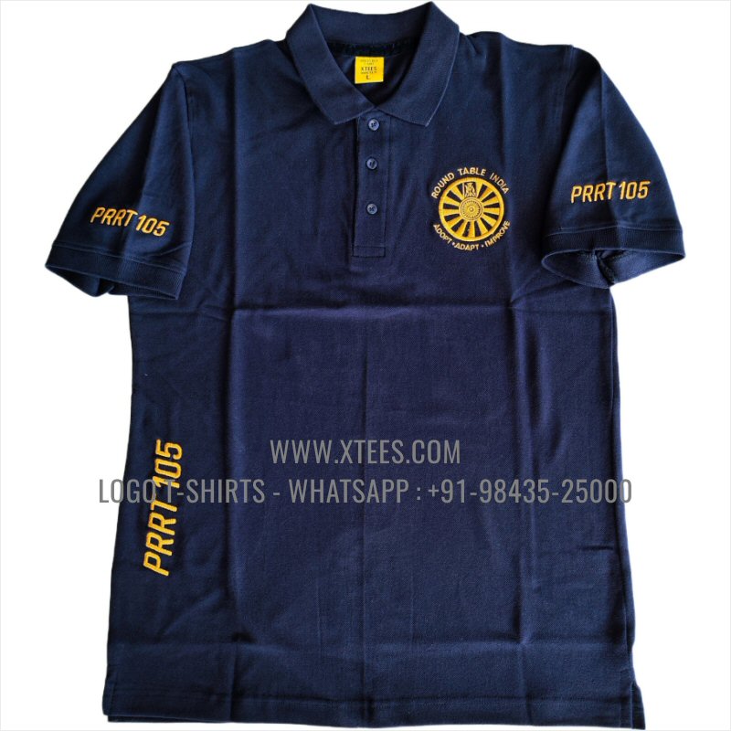 Club T-Shirt | Solid Color Collar Polo T-Shirt | 100% Cotton | 240 GSM Thick Pique Airtex Fabric | Navy | Logo Embroidery