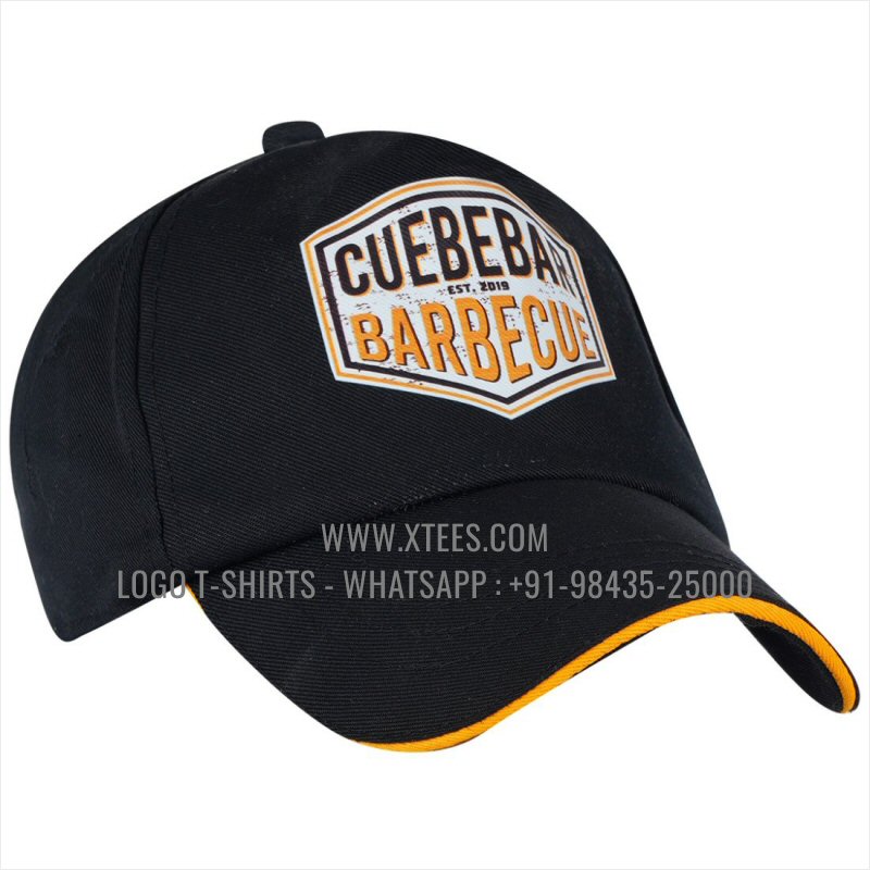 Logo Printed Cap | Premium Quality 5 Panel Cap with Air Holes | 100% Cotton | Twill Fabric | Black