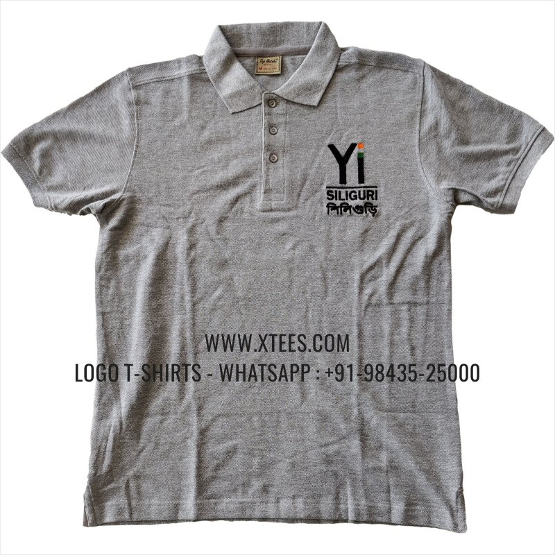 Club T-Shirt | Solid Color Collar Polo T-Shirt with Pocket | 100% Cotton | 240 GSM Thick Pique Airtex Fabric | Grey Melange | Logo Embroidery