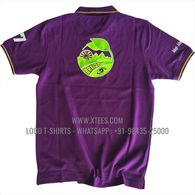 Club T-Shirt | Tipping Collar Cuff Collar Polo T-Shirt | 240 GSM Thick Pique Airtex Fabric | Purple | Bright Yellow | Logo Print