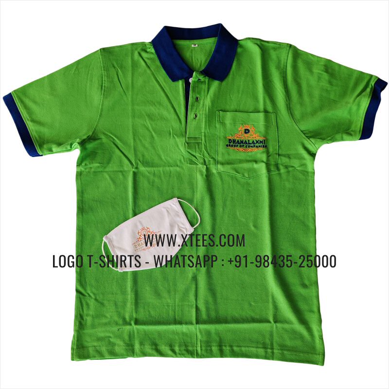Uniform T-Shirt | Two Color Collar Polo T-Shirt with Pocket| 240 GSM Thick Pique Airtex Fabric | Paarrot Green | Royal Blue | Logo Embroidery