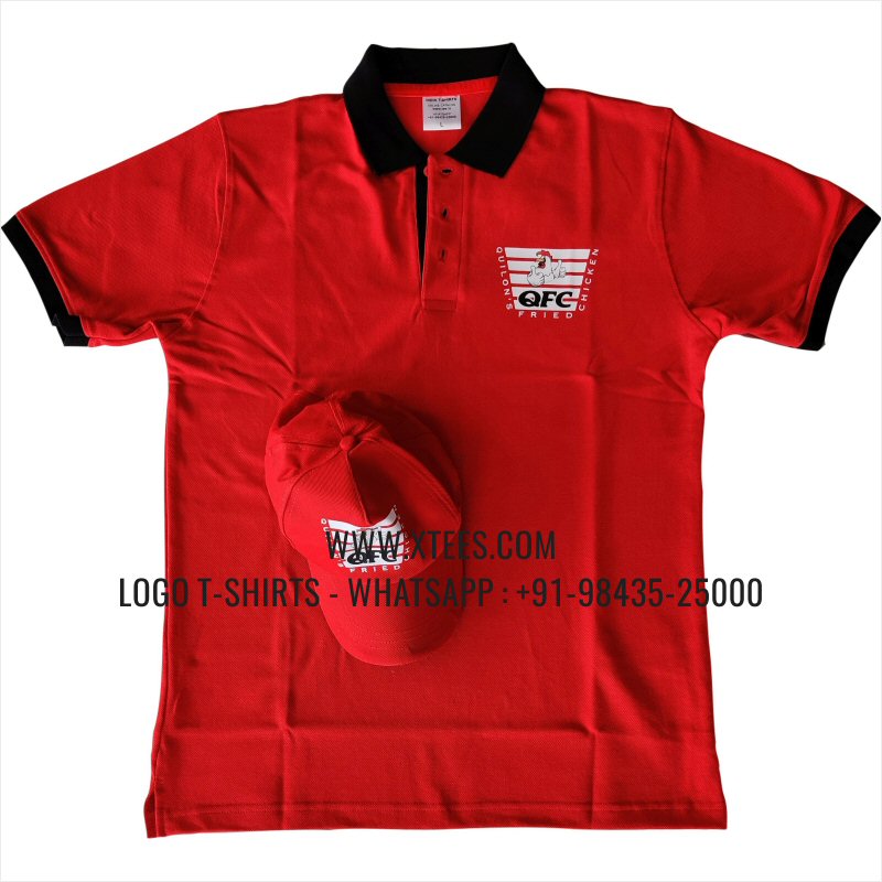 Uniform T-Shirt | Two Color Collar Polo T-Shirt with Pocket| 240 GSM Thick Pique Airtex Fabric | Red | Black | Logo Print