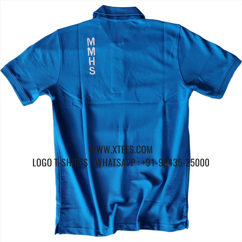 Uniform T-Shirt | Solid Color Collar Polo T-Shirt | 100% Cotton | 240 GSM Thick Pique Airtex Fabric | India Blue | Logo Embroidery