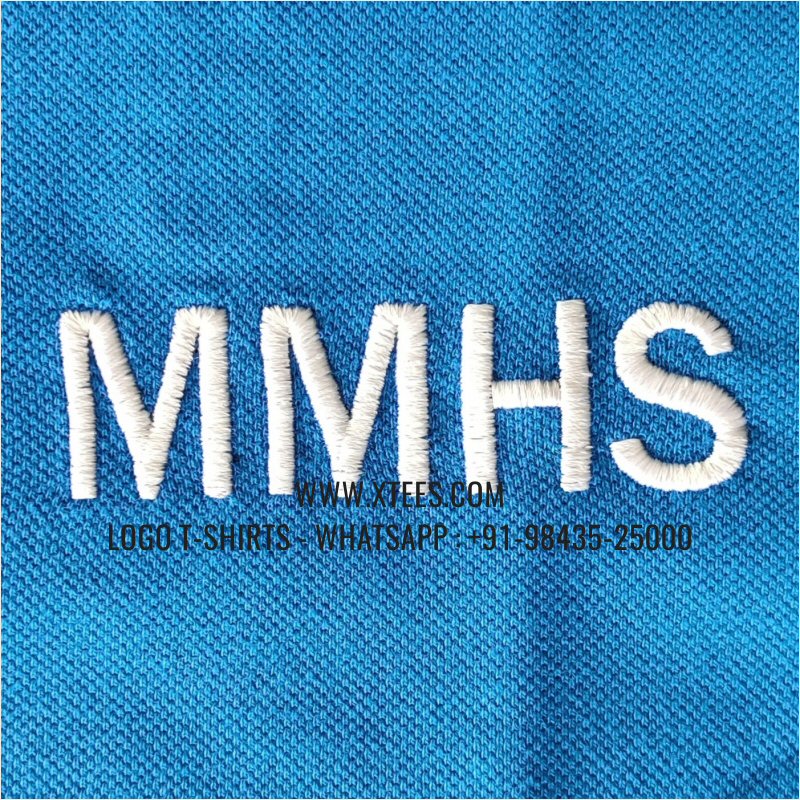 Uniform T-Shirt | Solid Color Collar Polo T-Shirt | 100% Cotton | 240 GSM Thick Pique Airtex Fabric | India Blue | Logo Embroidery