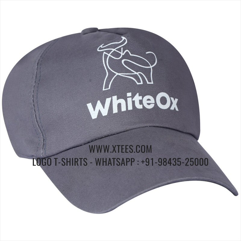 Logo Printed Cap | Regular Quality 5 Panel Cap | 100% Cotton | Twill Fabric | Grey