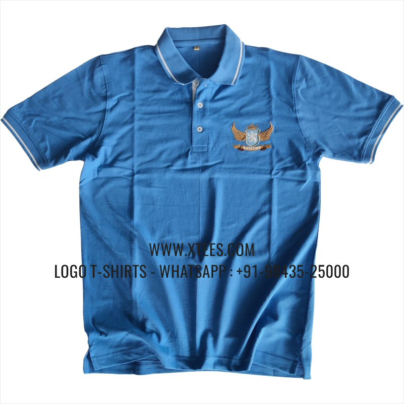 Uniform T-Shirt | Tipping Collar Cuff Collar Polo T-Shirt | 240 GSM Thick Pique Airtex Fabric | Sky Blue | White | Logo Embroidery