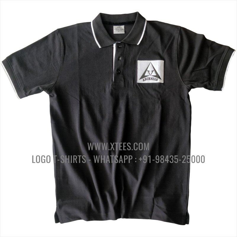 Uniform T-Shirt | Tipping Collar Cuff Collar Polo T-Shirt | 240 GSM Thick Pique Airtex Fabric | Black | White | Logo Embroidery