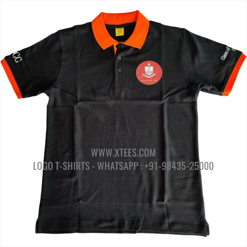 Alumni Reunion T-Shirt | Dual Color Collar Polo T-Shirt | 100% Cotton | 240 GSM Thick Pique Airtex Fabric | Black | Logo Hi Res Digital Print