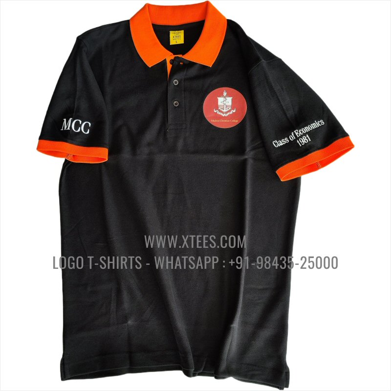 Alumni Reunion T-Shirt | Dual Color Collar Polo T-Shirt | 100% Cotton | 240 GSM Thick Pique Airtex Fabric | Black | Logo Hi Res Digital Print