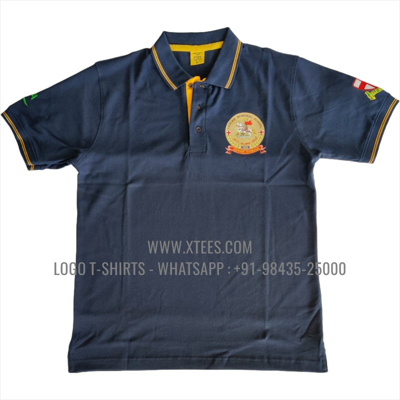 Alumni Reunion T-Shirt | Tipping Collar Polo T-Shirt | 100% Cotton | 240 GSM Thick Pique Airtex Fabric | Navy | Logo Hi Res Digital Print | Logo Embroidery
