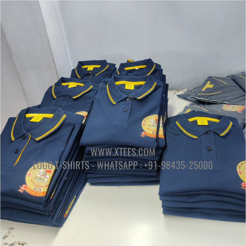 Alumni Reunion T-Shirt | Tipping Collar Polo T-Shirt | 100% Cotton | 240 GSM Thick Pique Airtex Fabric | Navy | Logo Hi Res Digital Print | Logo Embroidery