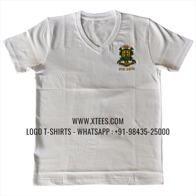 Alumni Reunion T-Shirt | V Neck T-Shirt | 100% Cotton | 180 GSM Fine Fabric | White | Logo Embroidery