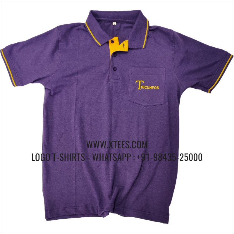 Alumni Reunion T-Shirt | Tipping Collar Polo T-Shirt with Pocket | 100% Cotton | 240 GSM Thick Pique Airtex Fabric | Purple Melange | Logo Embroidery