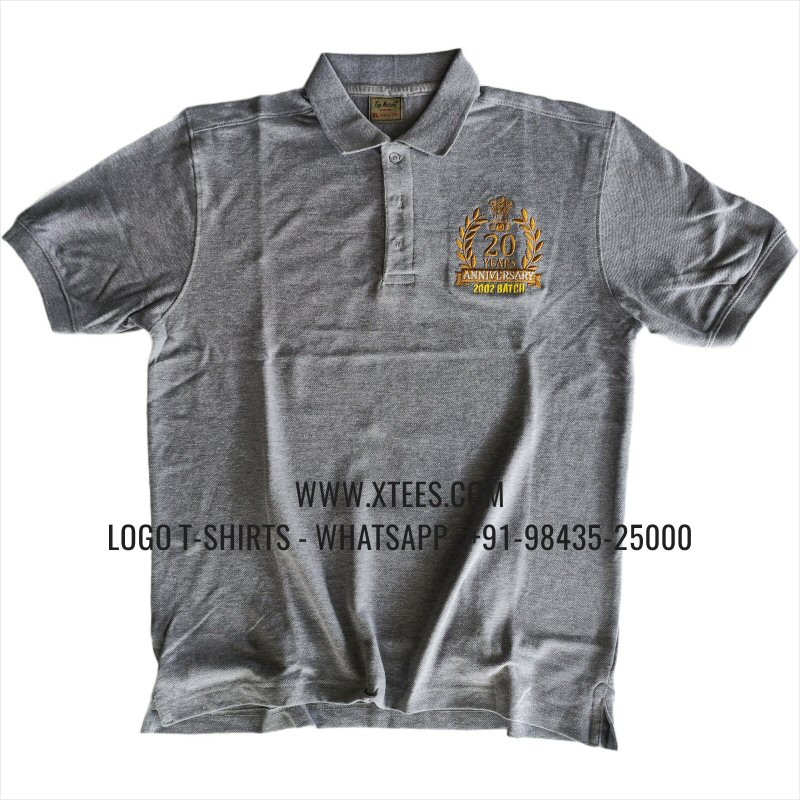 Alumni Reunion T-Shirt | Collar Polo T-Shirt | 100% Cotton | 240 GSM Thick Pique Airtex Fabric | Grey Melange | Logo Embroidery