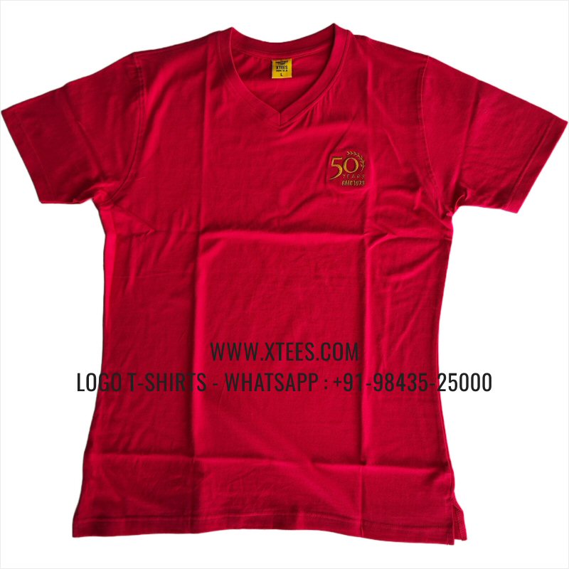 Alumni Reunion T-Shirt | V Neck T-Shirt | 100% Cotton | 180 GSM Fine Fabric | Fuschia| Logo Embroidery