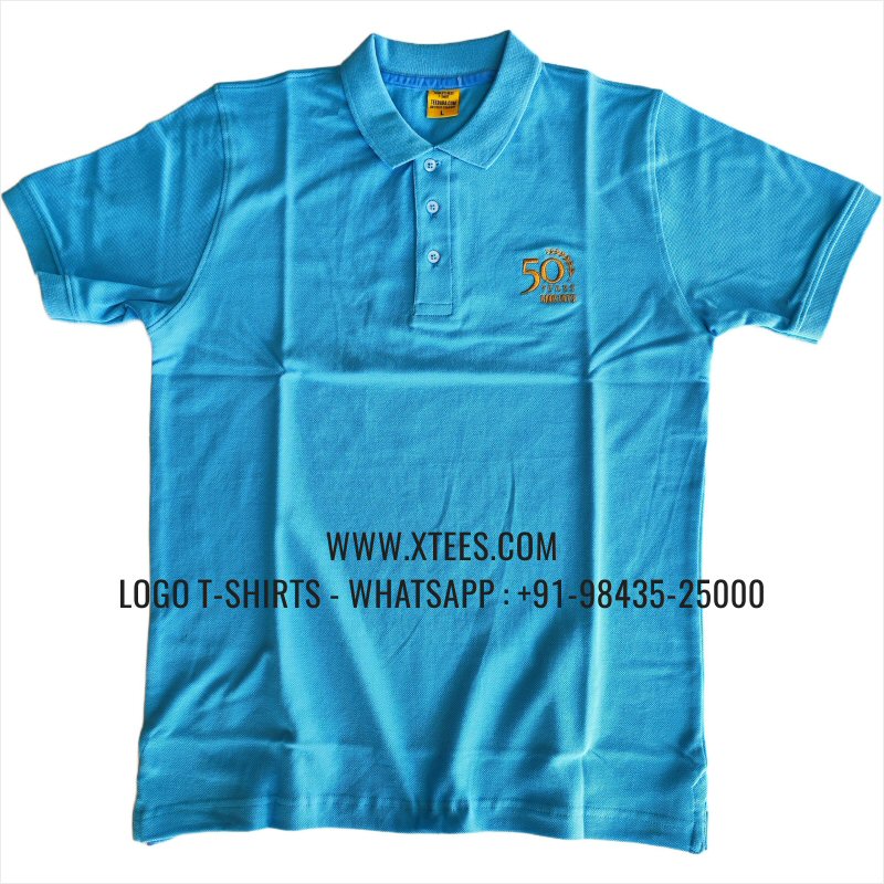 Alumni Reunion T-Shirt | Collar Polo T-Shirt | 100% Cotton | 240 GSM Thick Pique Airtex Fabric | Sky Blue | Logo Embroidery