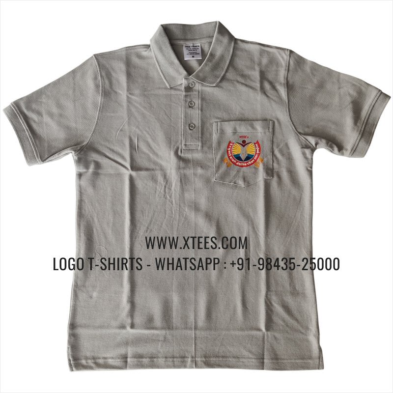 Alumni Reunion T-Shirt | Pocket Collar Polo T-Shirt with Pocket | 100% Cotton | 240 GSM Thick Pique Airtex Fabric | Grey | Logo Embroidery