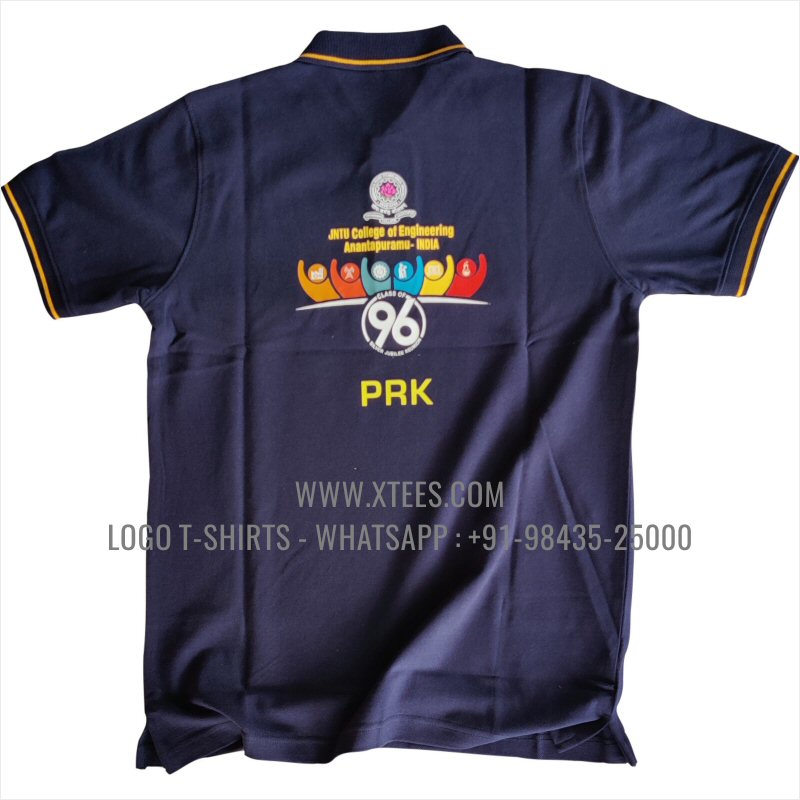 Alumni Reunion T-Shirt | Tipping Collar Polo T-Shirt | 100% Cotton | 240 GSM Thick Pique Airtex Fabric |Navy | Logo Embroidery