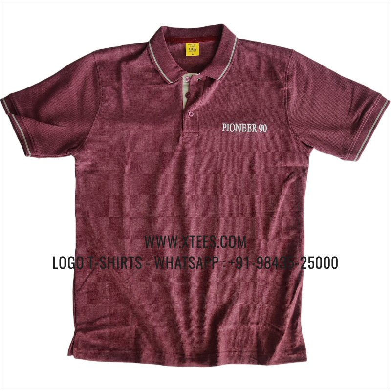Alumni Reunion T-Shirt | Tipping Collar Polo T-Shirt | 100% Cotton | 240 GSM Thick Pique Airtex Fabric | Maroon Melange | Logo Embroidery