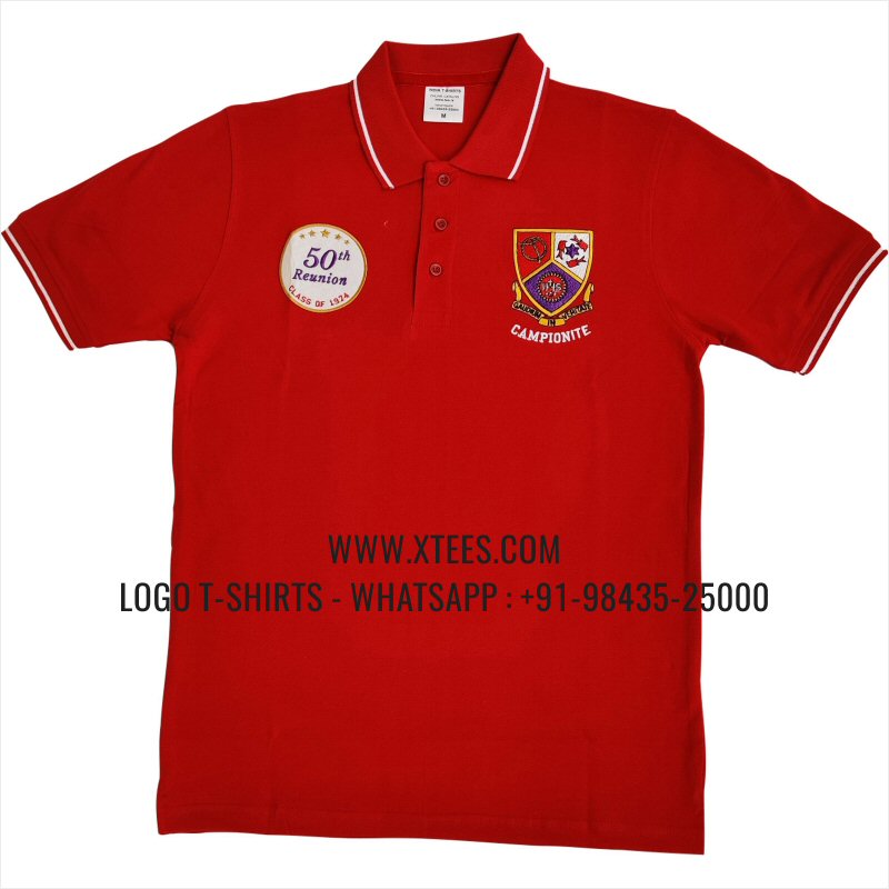 Alumni Reunion T-Shirt | Tipping Collar Polo T-Shirt | 100% Cotton | 240 GSM Thick Pique Airtex Fabric | Red | Logo Embroidery