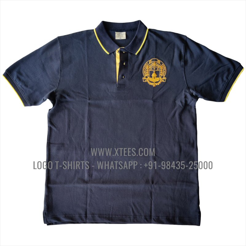 Alumni Reunion T-Shirt | Tipping Collar Polo T-Shirt | 100% Cotton | 240 GSM Thick Pique Airtex Fabric | Navy | Logo Embroidery