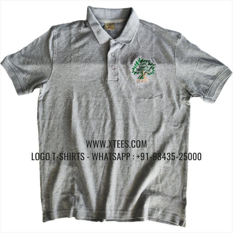 Alumni Reunion T-Shirt | Collar Polo T-Shirt | 100% Cotton | 240 GSM Thick Pique Airtex Fabric | Grey Melange | Logo Embroidery