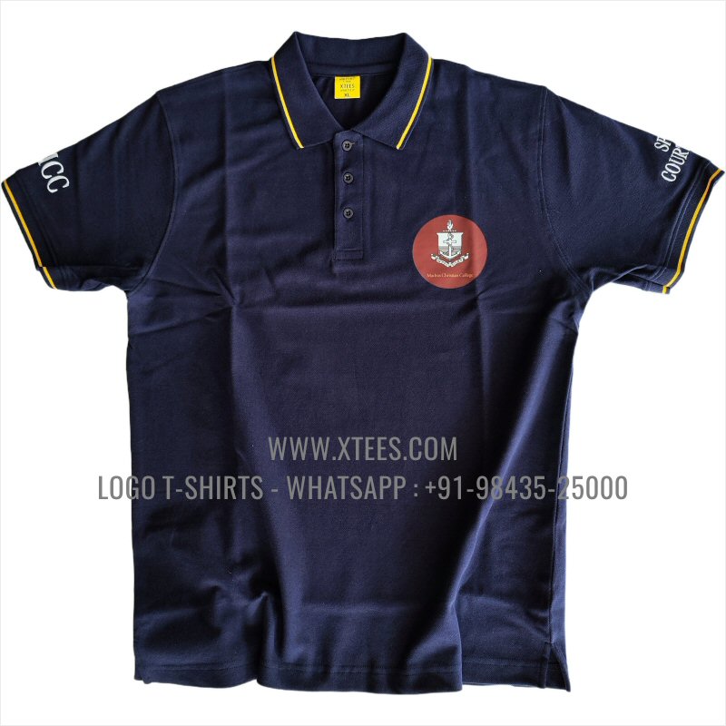 Alumni Reunion T-Shirt | Tipping Collar Polo T-Shirt | 100% Cotton | 240 GSM Thick Pique Airtex Fabric | Navy | Logo Hi Res Digital Print