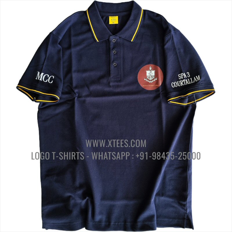 Alumni Reunion T-Shirt | Tipping Collar Polo T-Shirt | 100% Cotton | 240 GSM Thick Pique Airtex Fabric | Navy | Logo Hi Res Digital Print