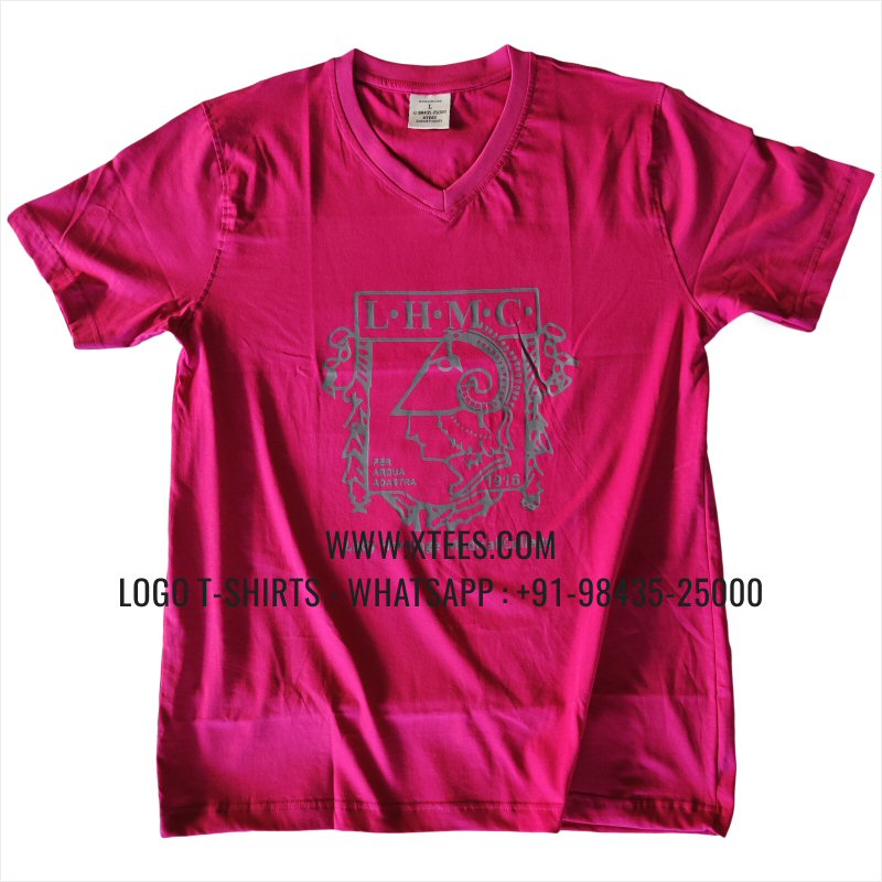 Alumni Reunion T-Shirt | V Neck T-Shirt | 100% Cotton | 180 GSM Fine Fabric | Fuschia | Logo Embroidery