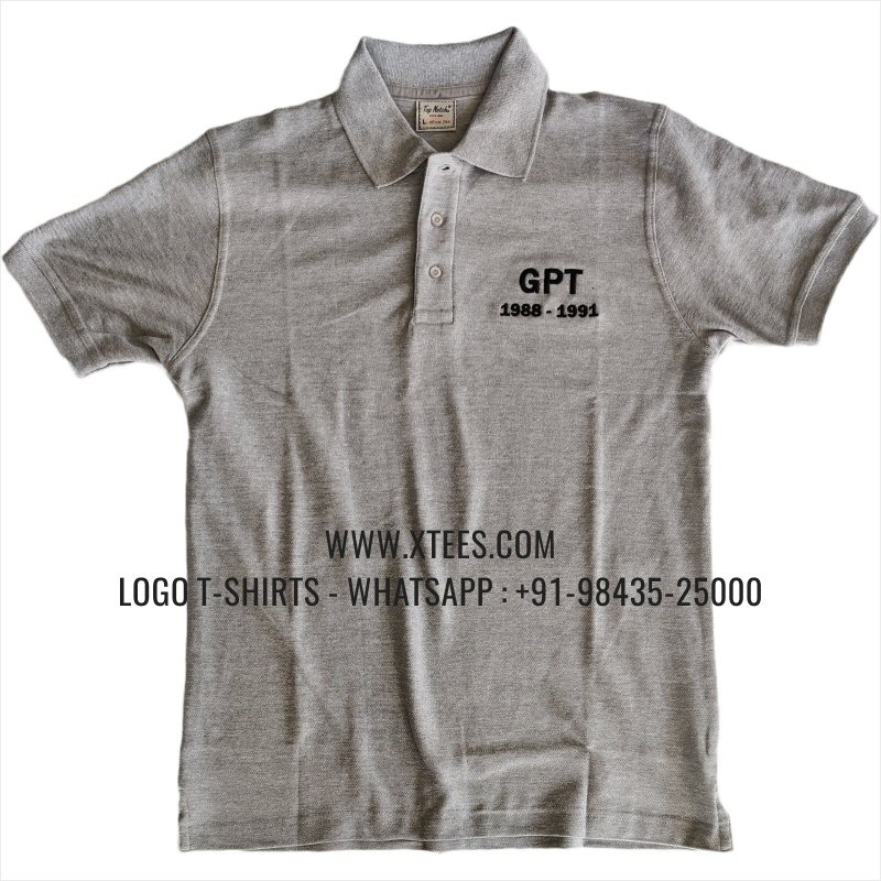 Alumni Reunion T-Shirt | Collar Polo T-Shirt | 100% Cotton | 240 GSM Thick Pique Airtex Fabric | Grey Melange | Logo Embroidery