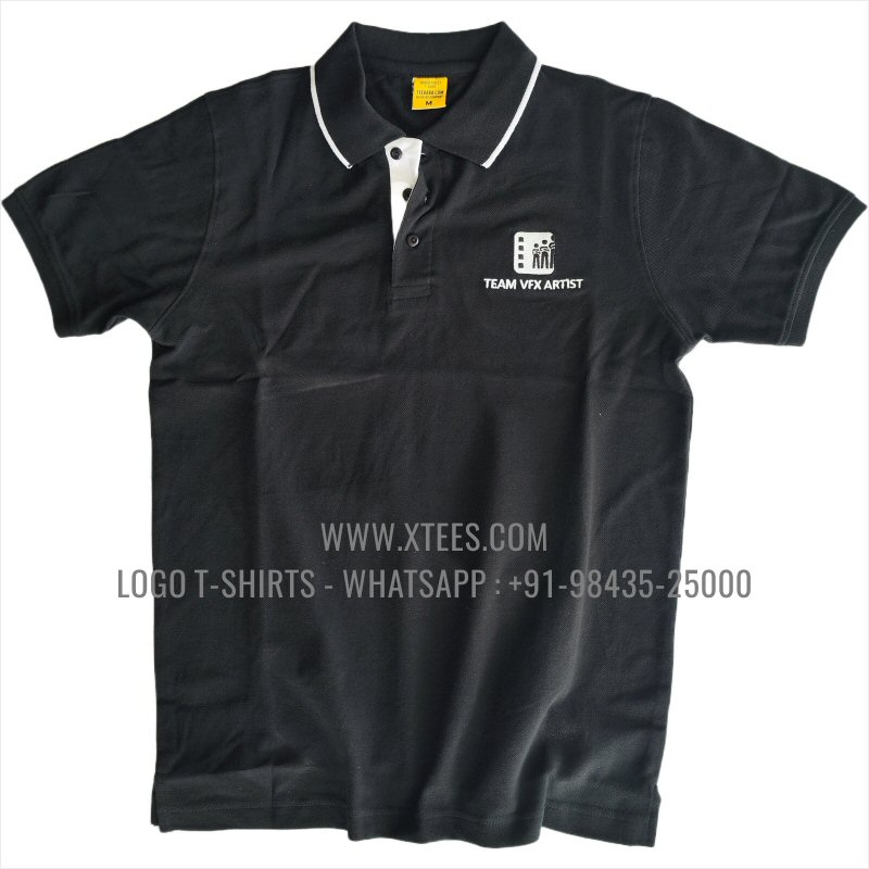 Corporate T-Shirt | Tipping Collar Cuff Collar Polo T-Shirt | 100% Cotton | 240 GSM Thick Pique Airtex Fabric | Black | Logo Embroidery