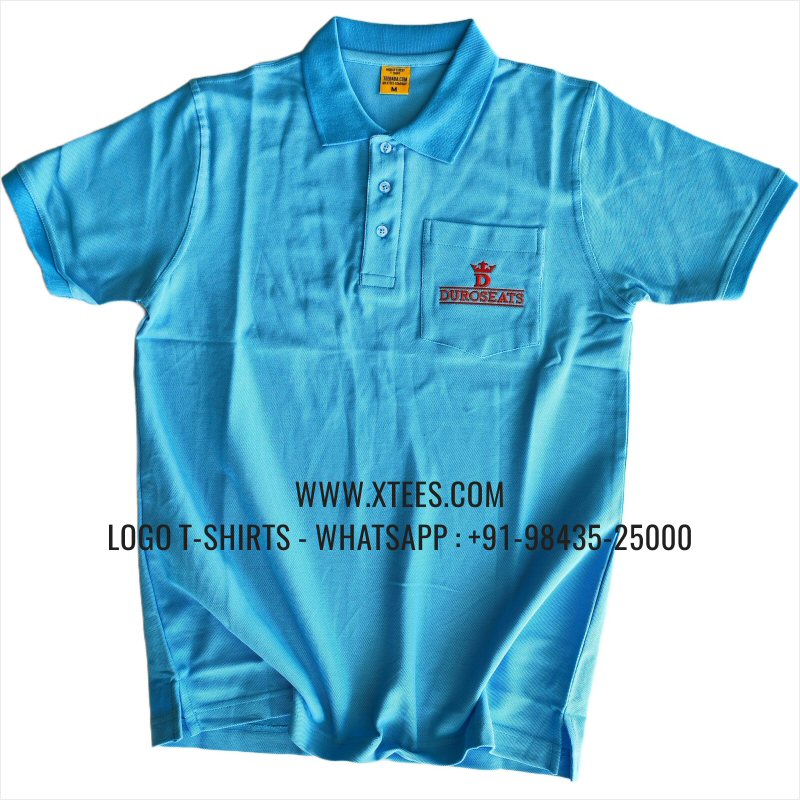Corporate T-Shirt | Solid Color Collar Polo T-Shirt with Pocket | 100% Cotton | 240 GSM Thick Pique Airtex Fabri | Sky Blue | Logo Embroidery
