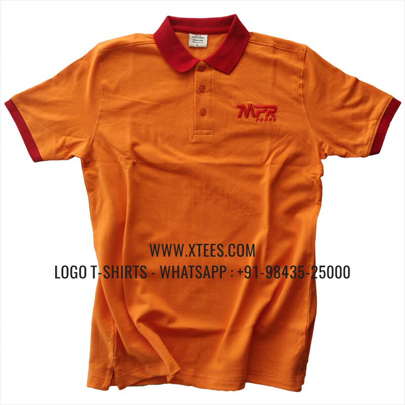 Office Uniform T-Shirt | Two Color Collar Polo T-Shirt | 100% Cotton | 240 GSM Thick Pique Airtex Fabric | Orange | Logo Embroidery